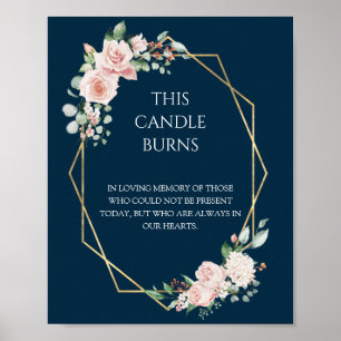 Póster Esta vela arde boda floral rosa naval
