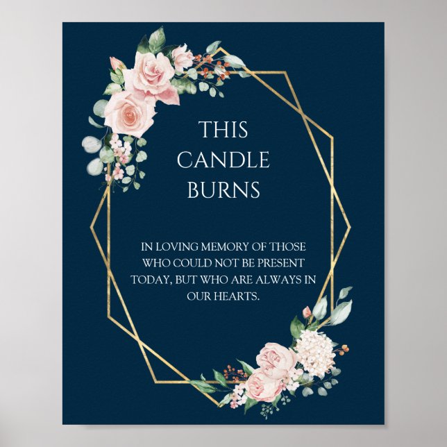 Póster Esta vela arde boda floral rosa naval (Frente)