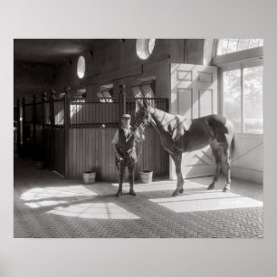 Póster Establos de caballos de polo, 1933. Foto antigua