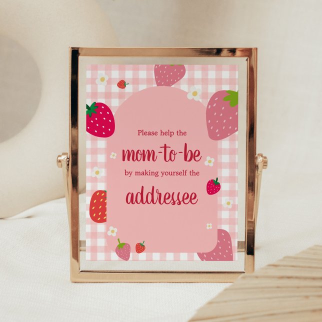 Póster Estación Berry Sweet Gingham Strawberry Envelope (Gingham Strawberry Berry Sweet Baby Shower Envelope Station Sign)