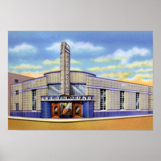 Póster Estación de autobuses Evansville Indiana Greyhound (Frente)