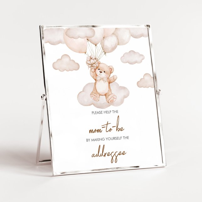 Póster Estación de Bear Bear Bear Balloon (Brown Bear Balloon Bearly Wait Baby Shower Envelope Station Sign)