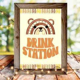 Póster Estación de Bebidas 4x6 Cumpleaños Oso Bosque Boho