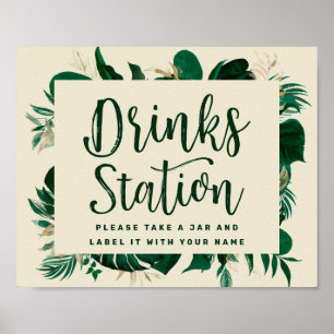 Póster Estación de Bebidas Chic con Vegetación Tropical p