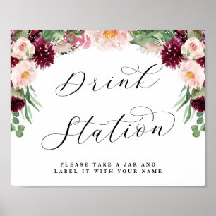 Póster Estación de Bebidas Florales Adorables Letrero de 