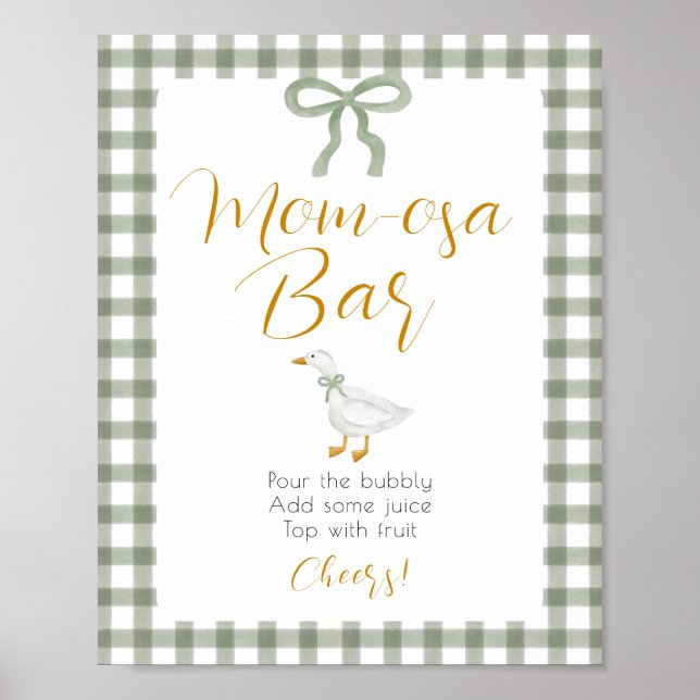 Póster Estación de Bebidas Mimosa de Gingham Verde Silly  (Frente)