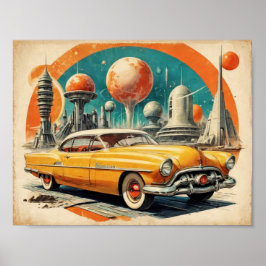 Póster Estación de combustible de coches de turismo retro