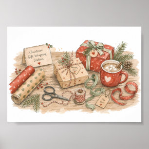 Póster Estación de envoltorio de regalos de Navidad para 