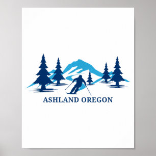 Póster Estación de esquí Ashland oregon esquiador esquí