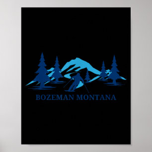 Póster estación de esquí Bozeman montana esquiador esquí