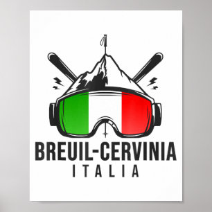 Póster estación de esquí Breuil-cervinia esquí retro