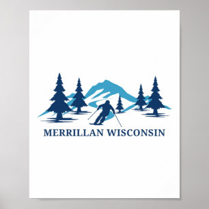 Póster Estación de esquí Merrillan Wisconsin Esquiador Es