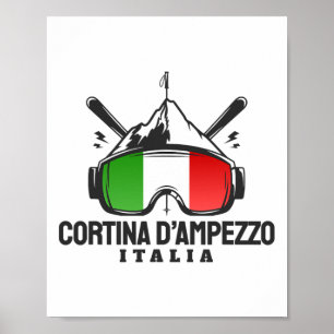 Póster Estación de esquí Retro Cortina D'ampezzo Italia