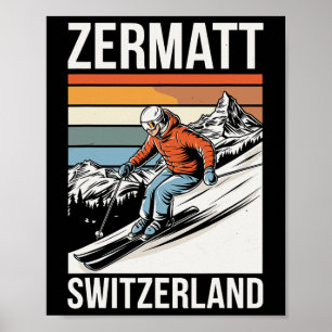 Póster Estación de esquí Retro Zermatt Suiza