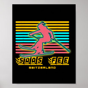 Póster Estación de esquí Saas-fee Alpes suizos Esquí retr