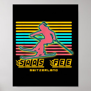 Póster Estación de esquí Saas-fee Alpes suizos Esquí retr
