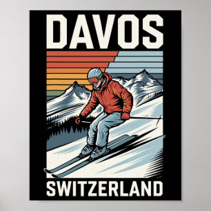 Póster Estación de esquí Suiza Retro Davos