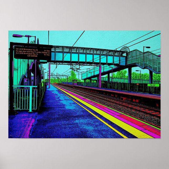 Póster Estación de Ferrocarril de Tile Hill al Estilo Pop (Frente)