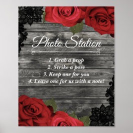 Póster Estación de Fotos de Boda de Rosas Rojas Rústicas