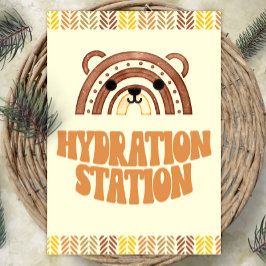 Póster Estación de hidratación Boho Woodland Bear Cumplea