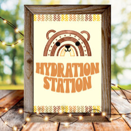Póster Estación de hidratación Boho Woodland Bear Cumplea