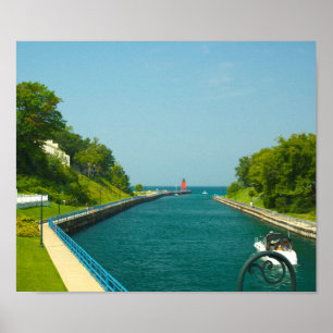 Póster Estación de luz Charlevoix South Pier, Charlevoix,