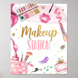 Póster Estación de Makeup Spa Fiesta Chica Glamour Cumple