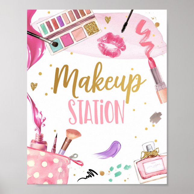 Póster Estación de Makeup Spa Fiesta Chica Glamour Cumple (Frente)