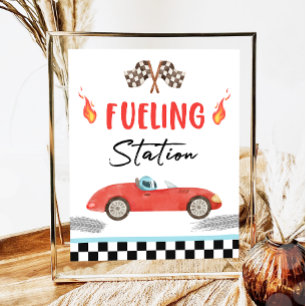 Póster Estación de Recarga Rojo  Coche de Carreras Dos Ve