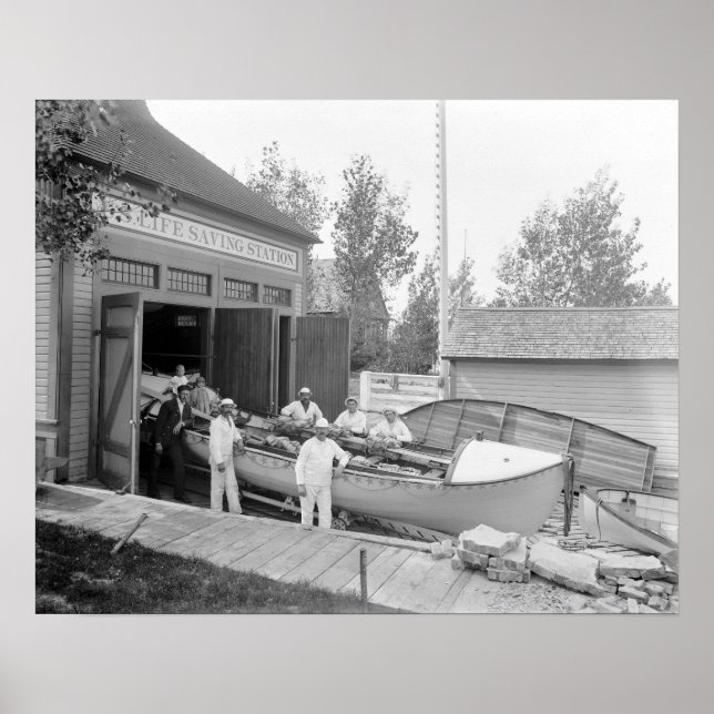 Póster Estación de salvamento, 1890. Foto de cosecha de v (Frente)