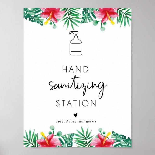 Póster Estación de saneamiento de manos tropical (Frente)