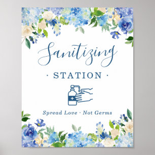 Póster Estación de sanitización Rótulo Azul Hydrangea Flo
