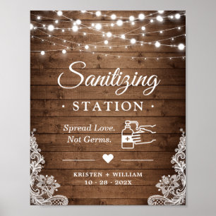 Póster Estación de Sanitization Rótulo Rústica Wood Twink