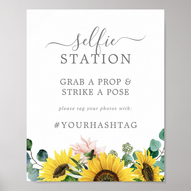 Póster Estación de Selfie con Girasoles Rústicos para Bod (Frente)