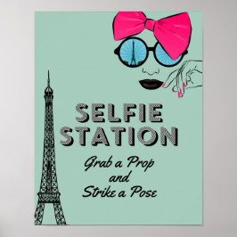 Póster Estación de selfie temática de París Rótulo Poster