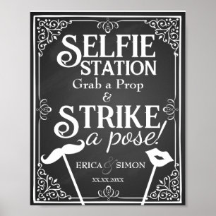 Póster Estación de selfies personalizada para bodas con p