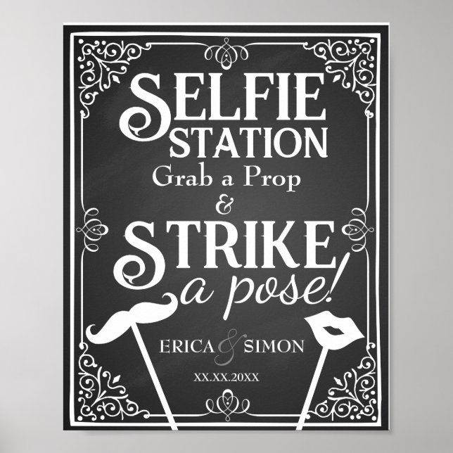 Póster Estación de selfies personalizada para bodas con p (Frente)