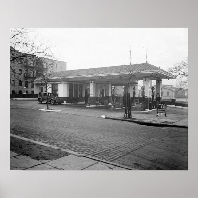 Póster Estación de servicio Amoco, 1925. Foto antigua (Frente)