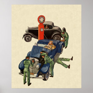 Póster Estación de servicio completo de Joe, Vintage Busi