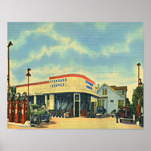 Póster Estación de servicio completo Retro