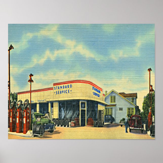 Póster Estación de servicio completo Retro (Frente)
