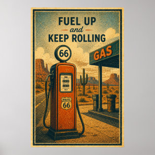 Póster Estación de servicio de la ruta 66 vintage en un p
