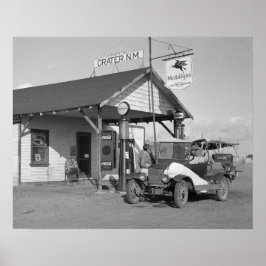 Póster Estación de servicio de Nuevo México, 1936. Foto a
