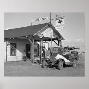 Póster Estación de servicio de Nuevo México, 1936. Foto a