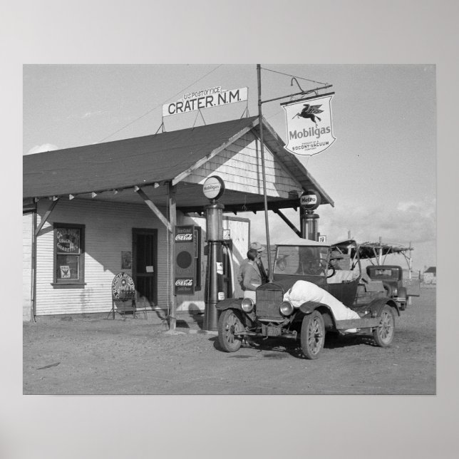 Póster Estación de servicio de Nuevo México, 1936. Foto a (Frente)
