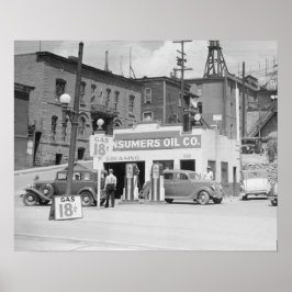 Póster Estación de servicio en Montana, 1939. Foto antigu