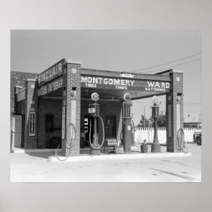Póster Estación de servicio Sinclair, 1939. Foto antigua