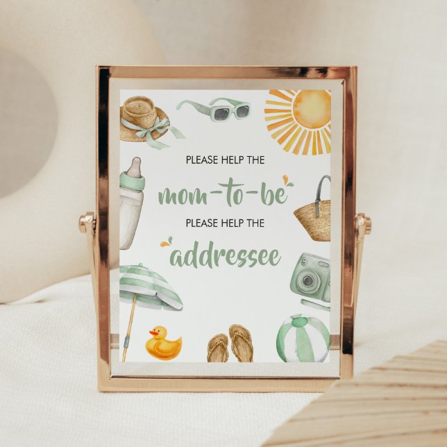 Póster Estación de sobre Baby Shower de Green Splish Spla (Summer Baby Bash Baby Shower Envelope Station Sign)