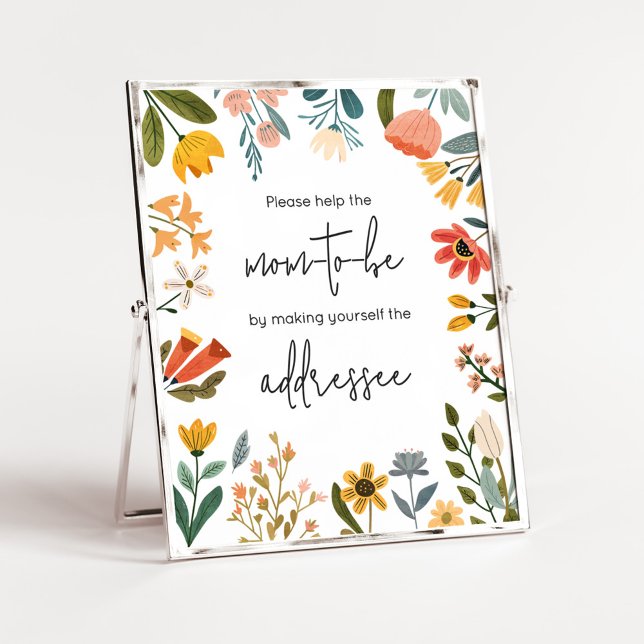 Póster Estación de sobre de flores silvestres brillantes  (Botanical Bright Wildflower Baby Shower Envelope Station Sign
)