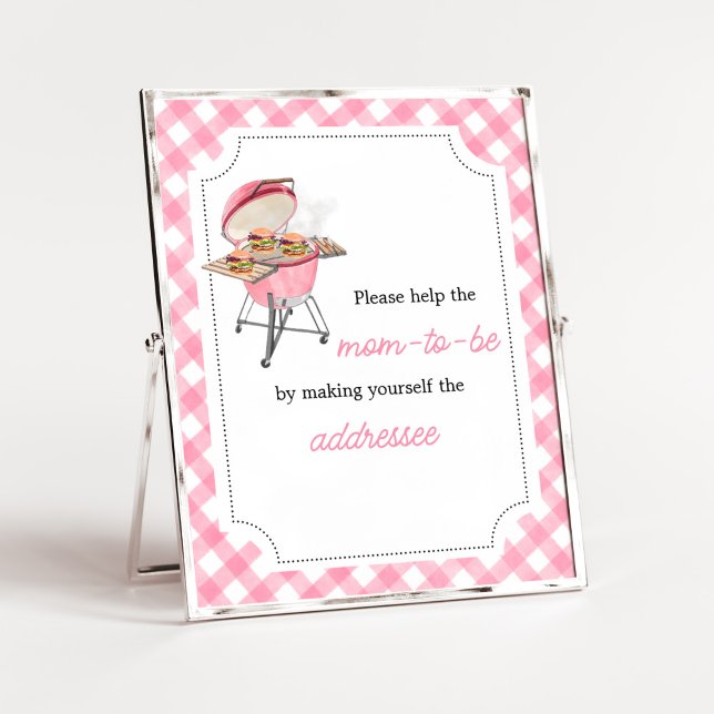 Póster Estación de sobres Baby Shower BBQ Bink Burger (Girl Backyard BBQ Baby Shower Envelope Station Sign)